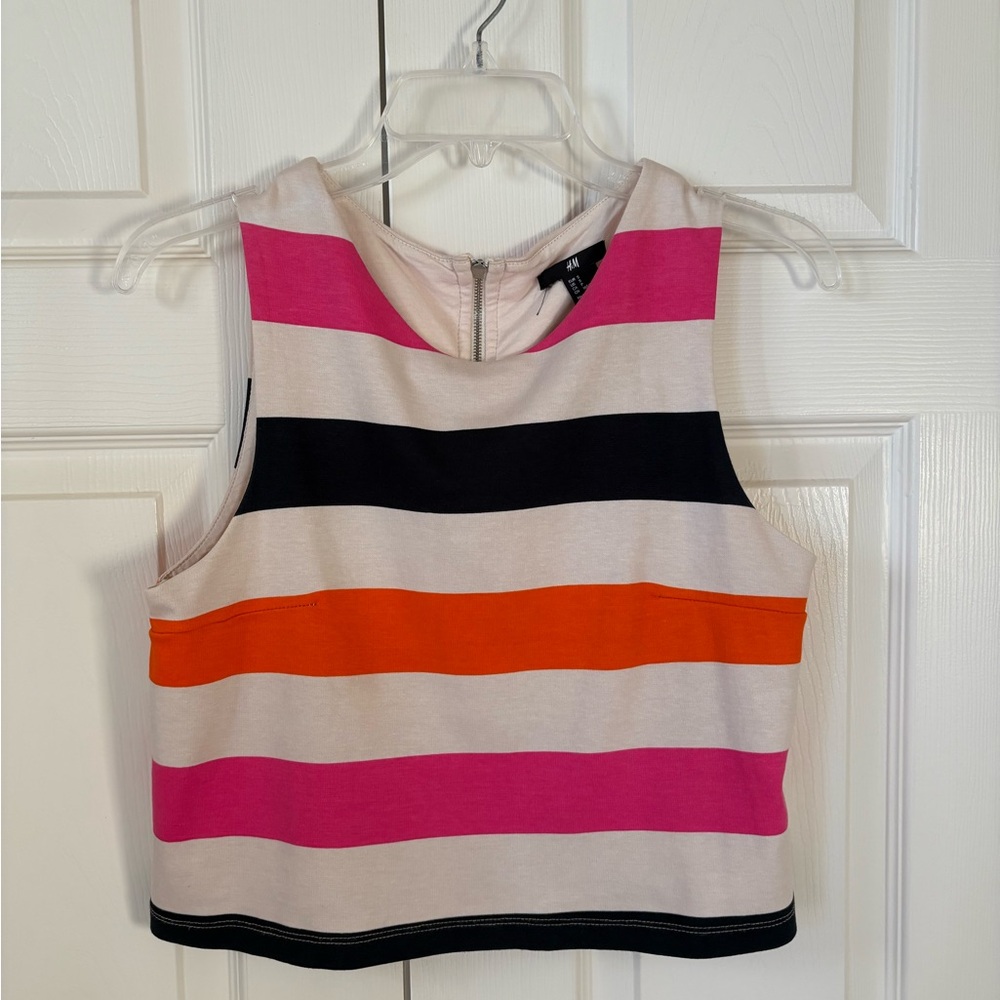 H&M Small Colorful Striped Crop Top - Pink, Orange, Black, Cream